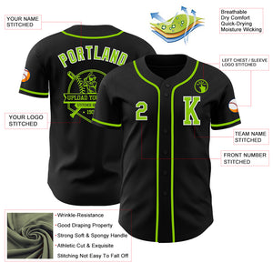 Custom Black Neon Green-White Authentic Baseball Jersey