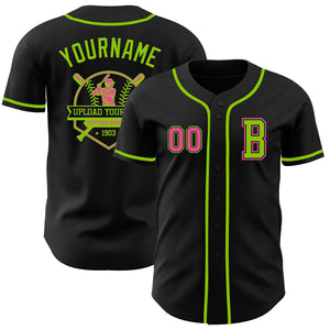 Custom Black Pink-Neon Green Authentic Baseball Jersey