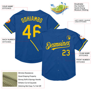 Custom Blue Yellow Mesh Authentic Throwback Baseball Jersey