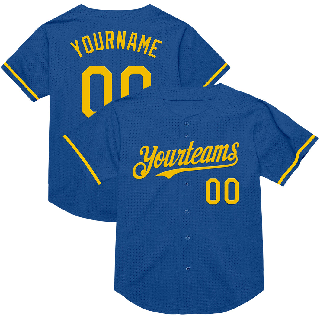 Custom Blue Yellow Mesh Authentic Throwback Baseball Jersey