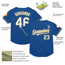 Charger l&#39;image dans la galerie, Custom Blue White-Old Gold Mesh Authentic Throwback Baseball Jersey
