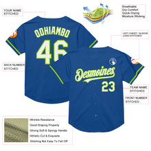 Charger l&#39;image dans la galerie, Custom Blue White-Neon Green Mesh Authentic Throwback Baseball Jersey
