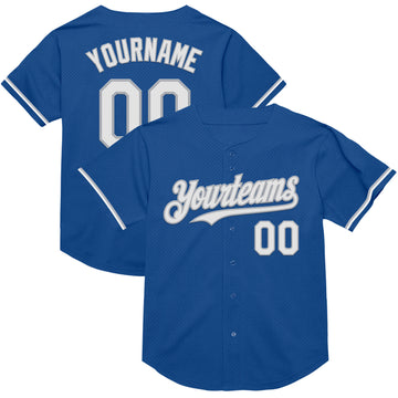 Custom Blue White-Gray Mesh Authentic Throwback Baseball Jersey