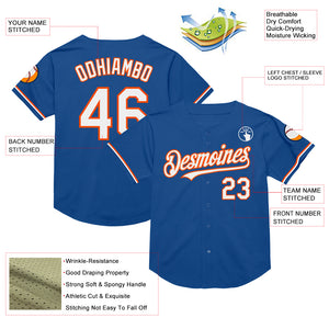 Custom Blue White-Orange Mesh Authentic Throwback Baseball Jersey