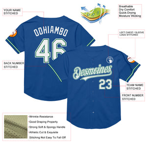 Custom Blue White-Kelly Green Mesh Authentic Throwback Baseball Jersey