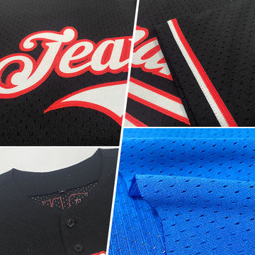 Custom Blue Black-Orange Mesh Authentic Throwback Baseball Jersey