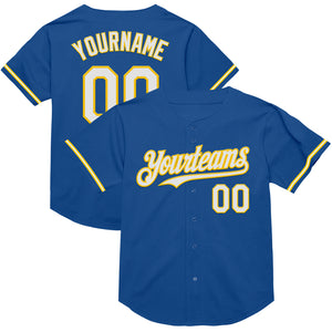 Custom Blue White-Yellow Mesh Authentic Throwback Baseball Jersey