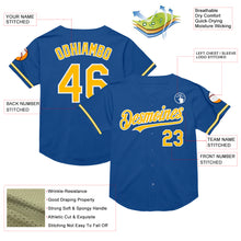 Charger l&#39;image dans la galerie, Custom Blue Gold-White Mesh Authentic Throwback Baseball Jersey
