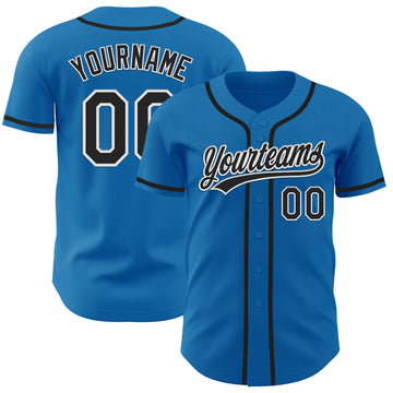 Custom Blue Black-White Authentic Baseball Jersey