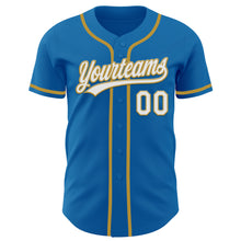 Load image into Gallery viewer, Custom Blue White-Old Gold Authentic Baseball Jersey
