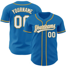 Load image into Gallery viewer, Custom Blue White-Old Gold Authentic Baseball Jersey
