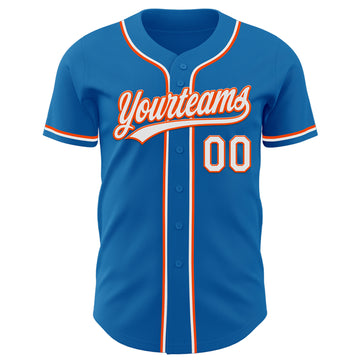 Custom Blue White-Orange Authentic Baseball Jersey