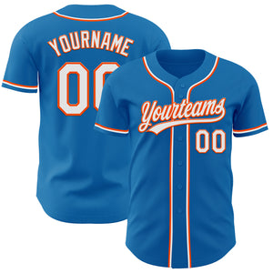 Custom Blue White-Orange Authentic Baseball Jersey