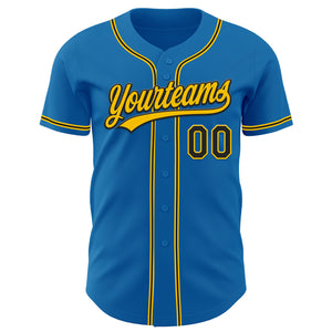 Custom Blue Black-Yellow Authentic Baseball Jersey