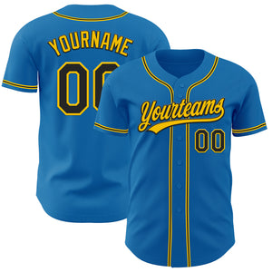 Custom Blue Black-Yellow Authentic Baseball Jersey