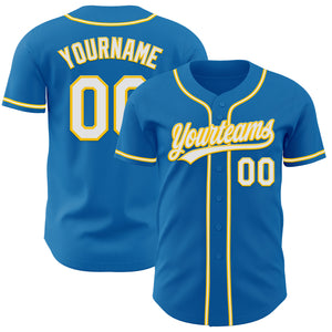 Custom Blue White-Yellow Authentic Baseball Jersey