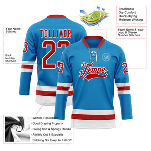 Custom Blue Red-White Hockey Lace Neck Jersey