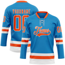 Загрузить изображение в средство просмотра галереи, Custom Blue Orange-White Hockey Lace Neck Jersey
