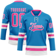 Загрузить изображение в средство просмотра галереи, Custom Blue Pink-White Hockey Lace Neck Jersey
