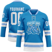 Загрузить изображение в средство просмотра галереи, Custom Blue White-Light Blue Hockey Lace Neck Jersey
