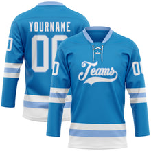 Загрузить изображение в средство просмотра галереи, Custom Blue White-Light Blue Hockey Lace Neck Jersey
