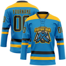 Загрузить изображение в средство просмотра галереи, Custom Blue Black-Gold Hockey Lace Neck Jersey
