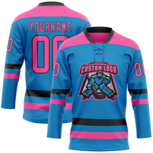 Загрузить изображение в средство просмотра галереи, Custom Blue Pink-Black Hockey Lace Neck Jersey
