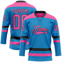 Загрузить изображение в средство просмотра галереи, Custom Blue Pink-Black Hockey Lace Neck Jersey
