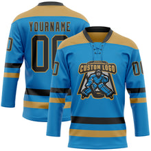 Загрузить изображение в средство просмотра галереи, Custom Blue Black-Old Gold Hockey Lace Neck Jersey
