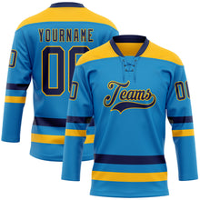 Загрузить изображение в средство просмотра галереи, Custom Blue Navy-Gold Hockey Lace Neck Jersey
