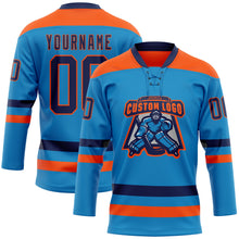 Загрузить изображение в средство просмотра галереи, Custom Blue Navy-Orange Hockey Lace Neck Jersey
