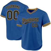 Load image into Gallery viewer, Custom Blue Black-Old Gold Authentic Throwback Baseball Jersey
