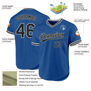 Custom Blue Black-Gray Authentic Throwback Baseball Jersey