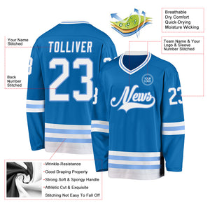 Custom Blue White-Light Blue Hockey Jersey