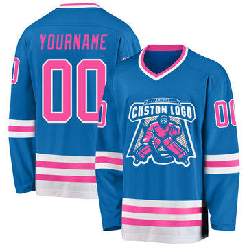 Custom Blue Pink-White Hockey Jersey