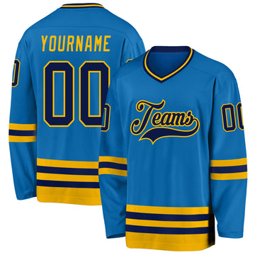 Custom Blue Navy-Gold Hockey Jersey