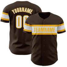 Загрузить изображение в средство просмотра галереи, Custom Brown White-Gold Authentic Baseball Jersey
