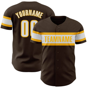 Custom Brown White-Gold Authentic Baseball Jersey