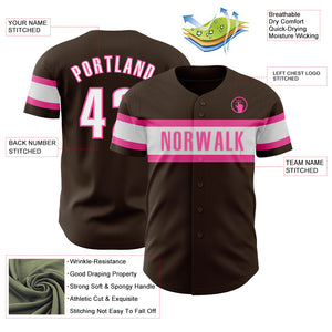 Custom Brown White-Pink Authentic Baseball Jersey