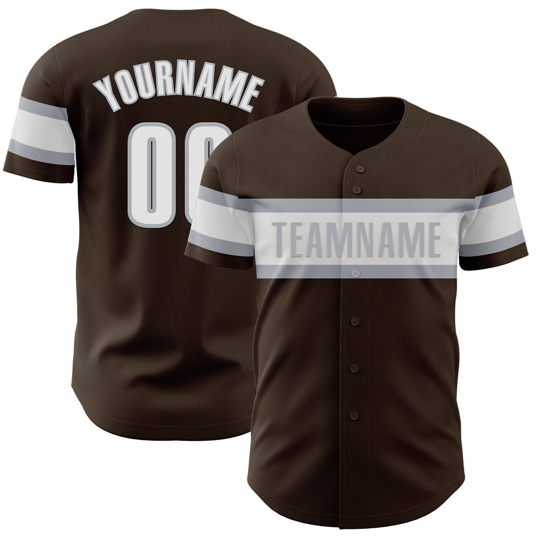 Custom Brown White-Gray Authentic Baseball Jersey