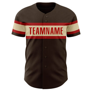 Custom Brown Cream-Red Authentic Baseball Jersey