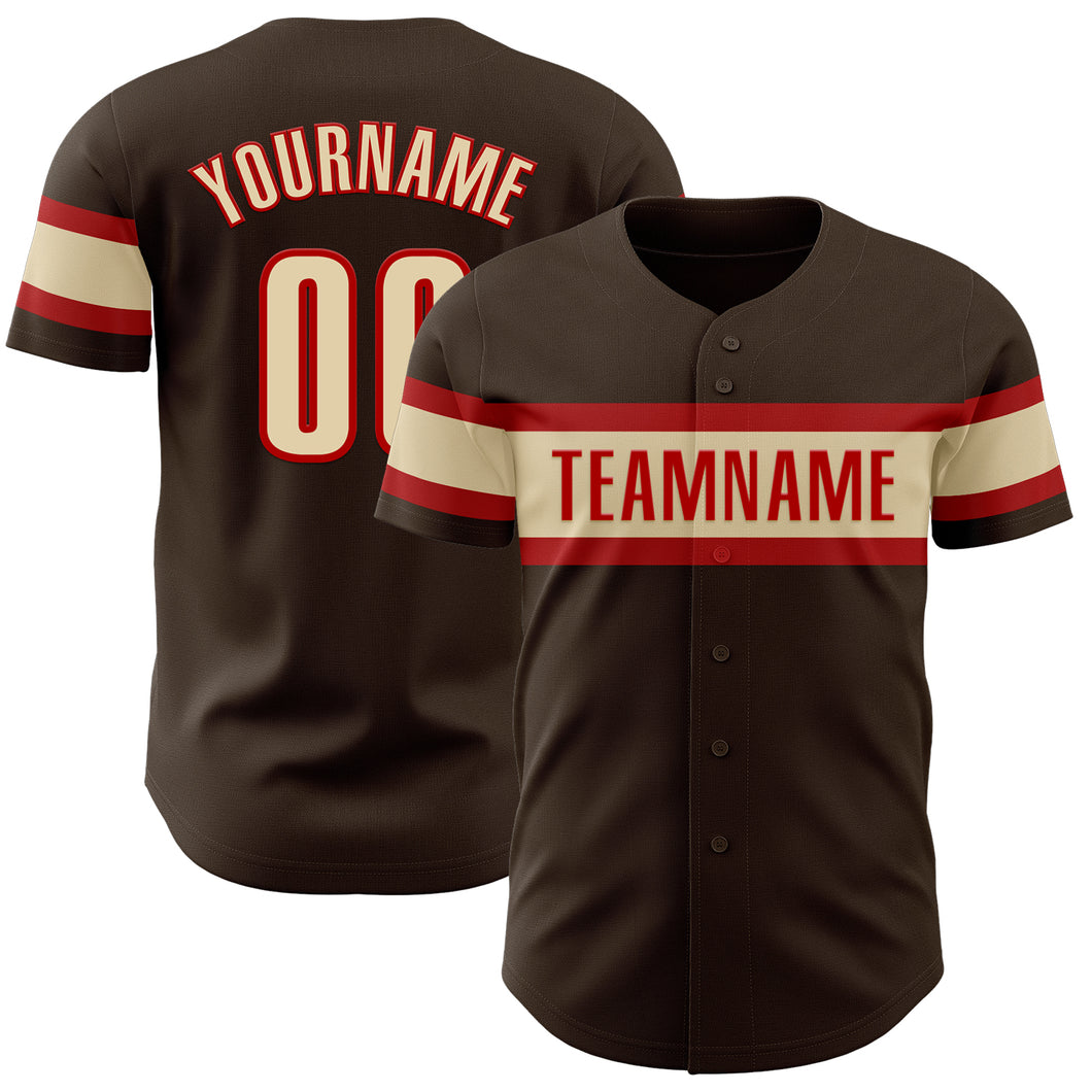 Custom Brown Cream-Red Authentic Baseball Jersey