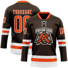 Charger l&#39;image dans la galerie, Custom Brown Orange-White Hockey Lace Neck Jersey
