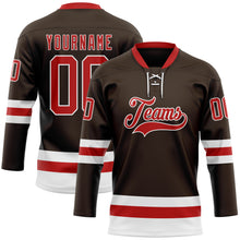 Charger l&#39;image dans la galerie, Custom Brown Red-White Hockey Lace Neck Jersey
