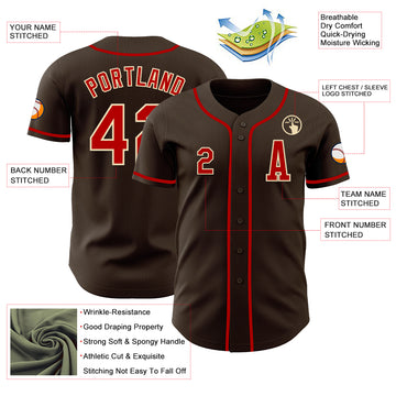 Custom Brown Red-Cream Authentic Baseball Jersey