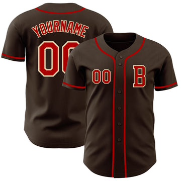 Custom Brown Red-Cream Authentic Baseball Jersey