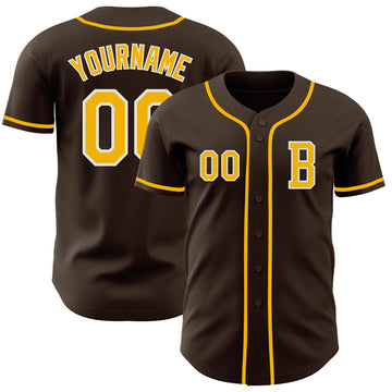 Custom Brown Gold-White Authentic Baseball Jersey