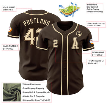 Custom Brown Cream Authentic Baseball Jersey