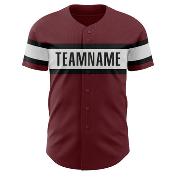 Custom Burgundy White-Black Authentic Baseball Jersey