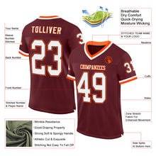 Загрузить изображение в средство просмотра галереи, Custom Burgundy White-Orange Mesh Authentic Throwback Football Jersey
